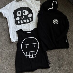 3pc Nununu Black cashmere Hood, white light cotton tee,100% cotton tank top.